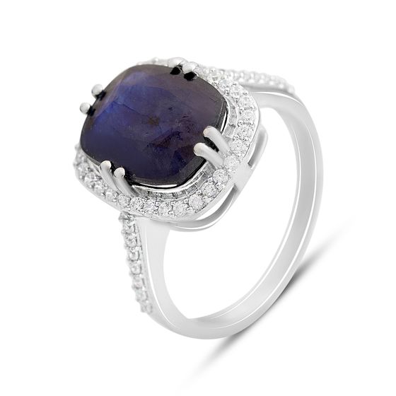 Серебряное кольцо с сапфиром 7.803ct, фианитами