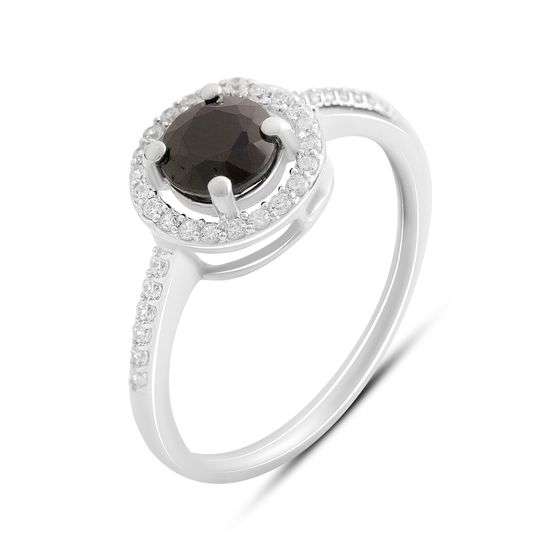 Серебряное кольцо с сапфиром, фианитами