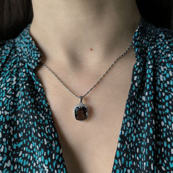 Серебряная подвеска с раухтопазом (дымчатым кварцем) 5.095ct, фианитами