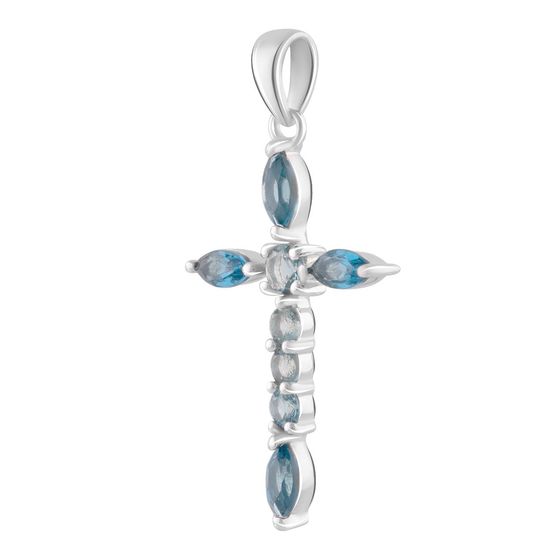 Серебряный крестик с топазом Лондон Блю 1.133ct