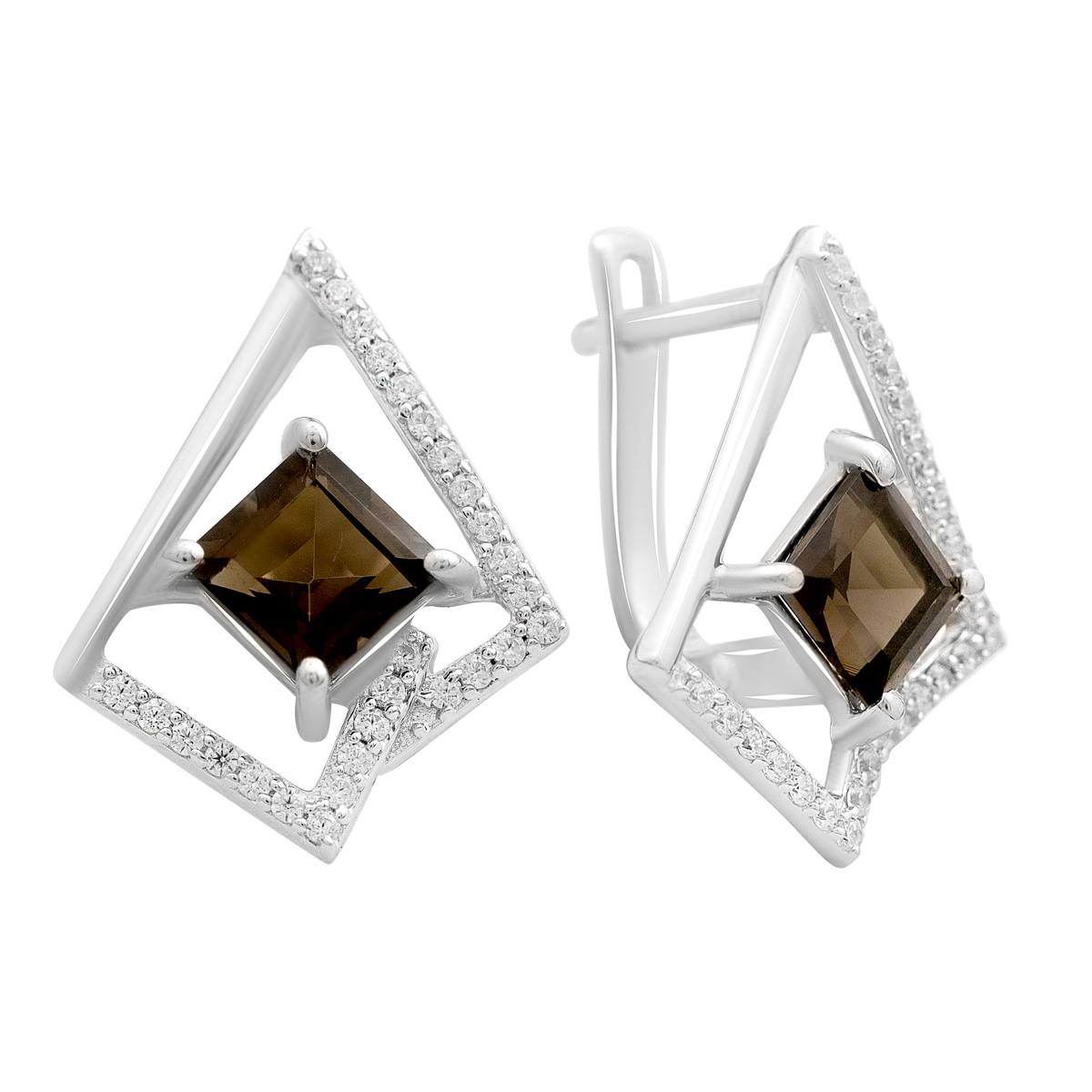 Серебряные серьги с раухтопазом (дымчатым кварцем) 2.694ct, фианитами