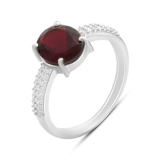 Серебряное кольцо с гранатом nano, фианитами