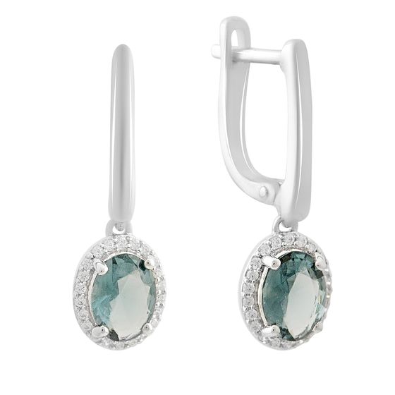 Серебряные серьги с топазом Лондон Блю 2.063ct, фианитами
