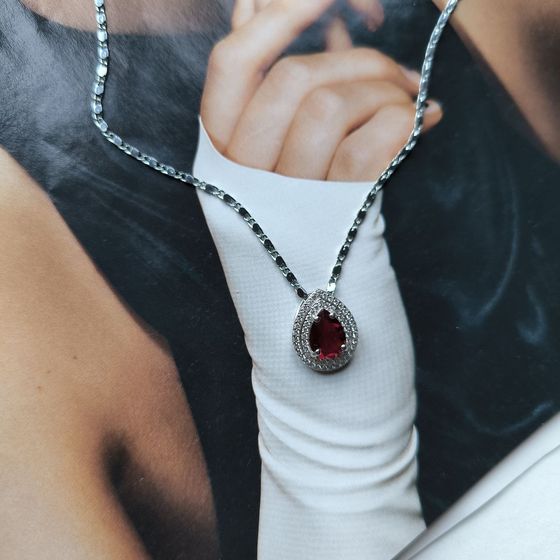 Серебряная подвеска с гранатом 2.181ct, фианитами