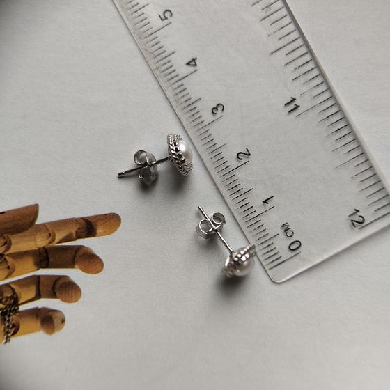 Серебряные серьги с жемчугом, фианитами