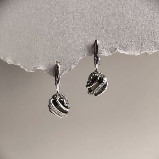 Серебряные серьги с раухтопазом (дымчатым кварцем) 8.502ct, фианитами