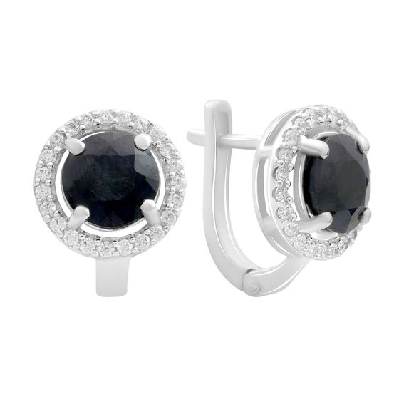 Серебряные серьги с сапфиром 5.916ct, фианитами
