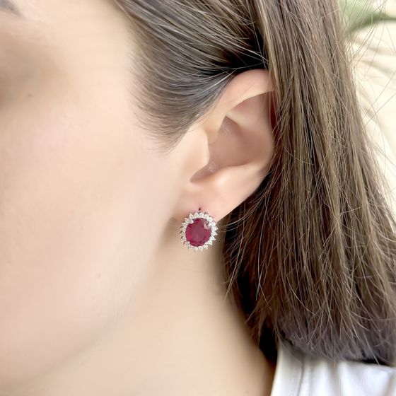 Серебряные серьги с рубином, фианитами