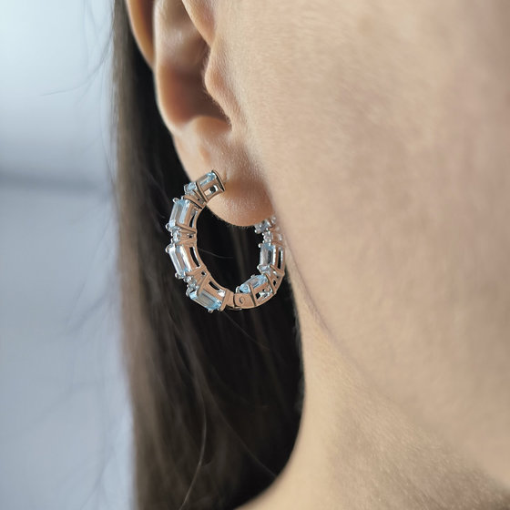 Серебряные серьги с топазом, фианитами