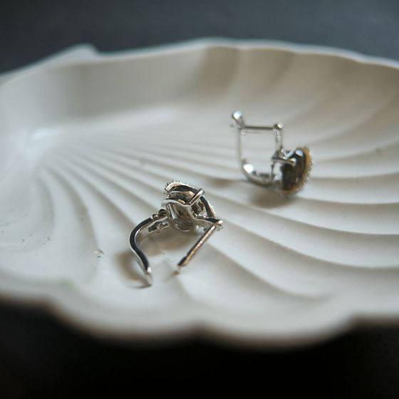 Серебряные серьги с раухтопазом (дымчатым кварцем) 3.465ct, фианитами