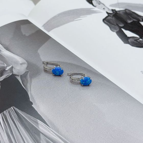 Серебряные серьги с опалом 2.59ct, фианитами