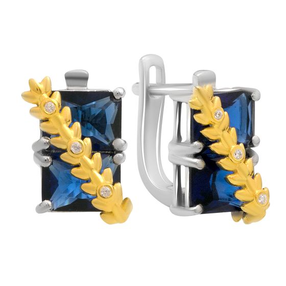 Серебряные серьги с сапфиром nano 4.37ct, фианитами