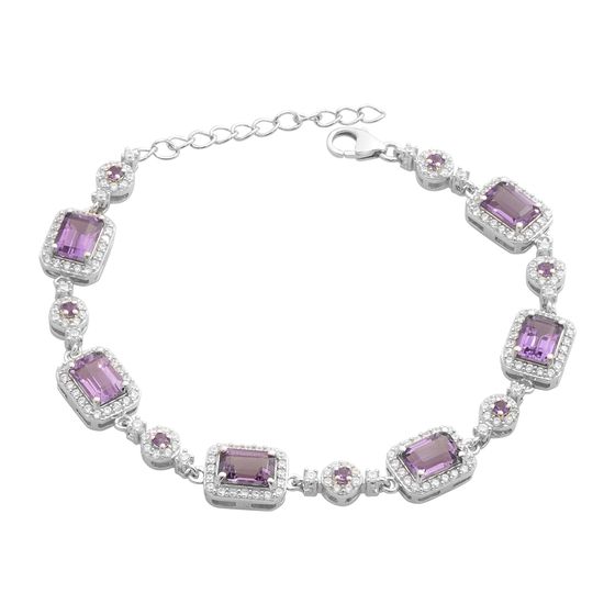 Серебряный браслет с аметистом 8.435ct, фианитами