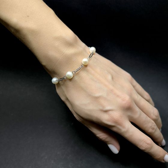 Серебряный браслет с жемчугом барочным