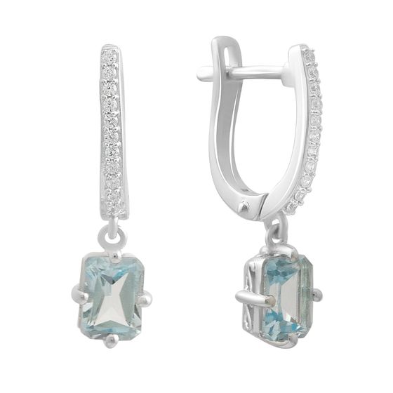 Серебряные серьги с топазом 2.68ct, фианитами