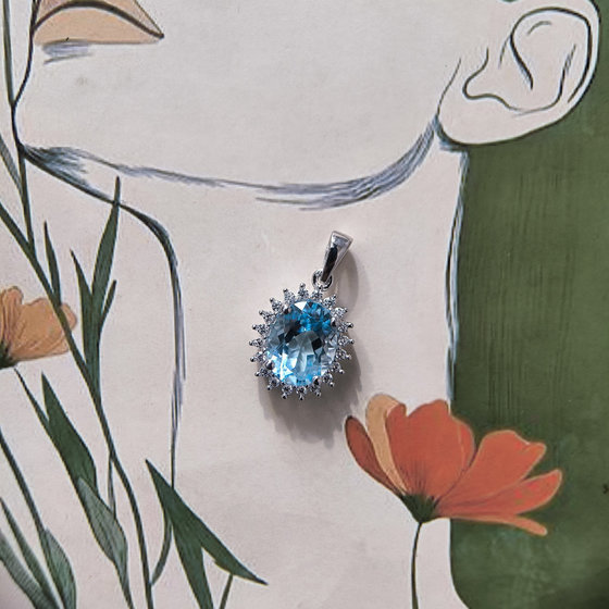 Серебряная подвеска с топазом 3.265ct, фианитами