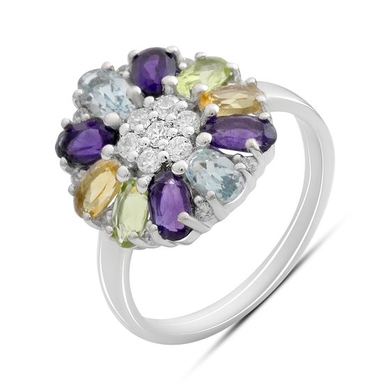 Серебряное кольцо с аметистом 3.048ct, цитрином, хризолітом, топазом