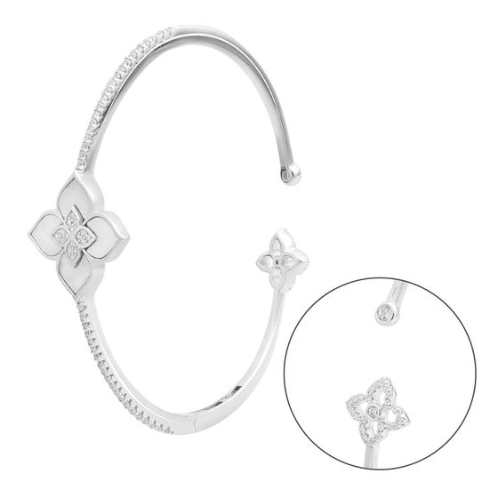 Серебряный браслет с перламутром, фианитами