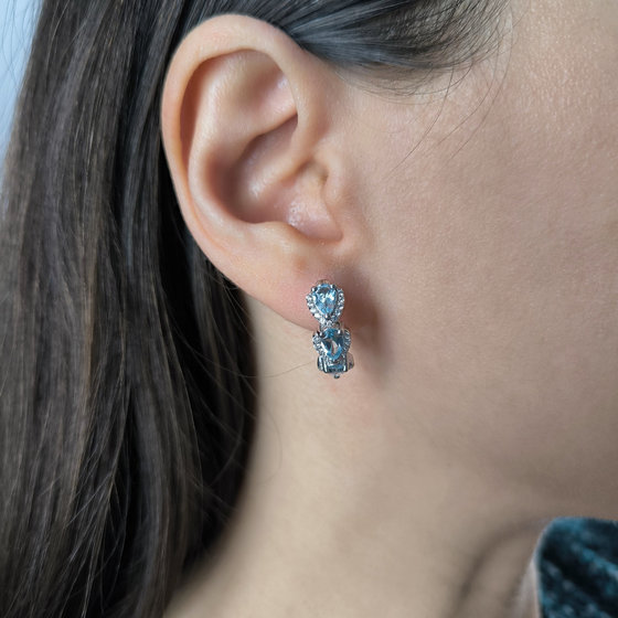 Серебряные серьги с топазом 3.189ct, фианитами