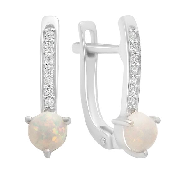 Серебряные серьги с опалом 0.661ct, фианитами