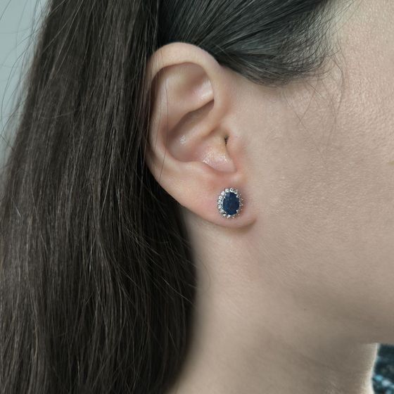 Серебряные серьги с сапфиром 2.237ct, фианитами
