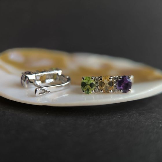 Серебряные серьги с аметистом 2.352ct, цитрином, хризолітом