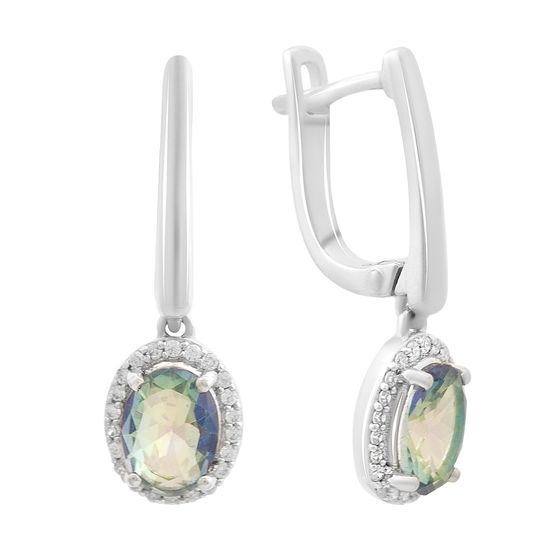 Серебряные серьги с мистик топазом 2.213ct, фианитами