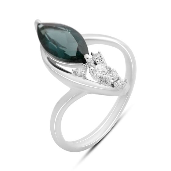 Серебряное кольцо с топазом Лондон Блю 1.675ct, фианитами