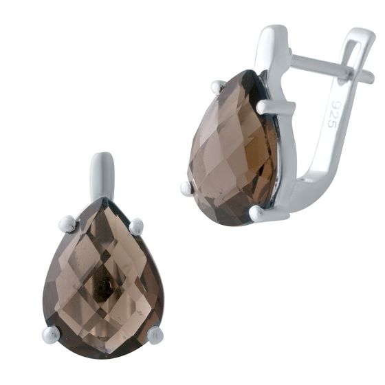 Серебряные серьги с раухтопазом (дымчатым кварцем) 6.138ct