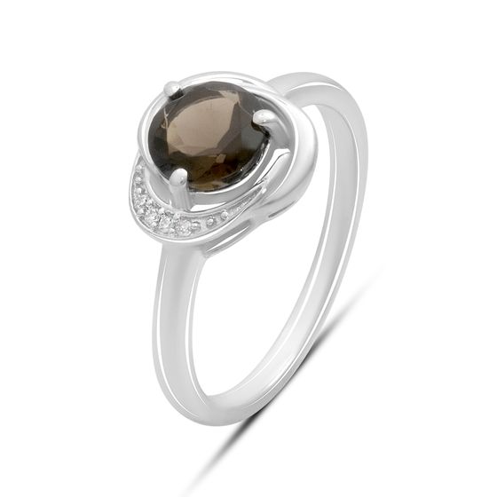 Серебряное кольцо с раухтопазом (дымчатым кварцем) 1.236ct, фианитами