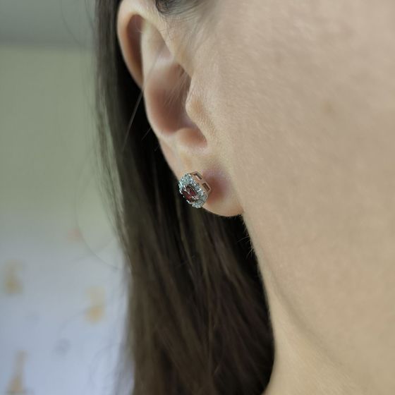 Серебряные серьги с гранатом 0.845ct, фианитами