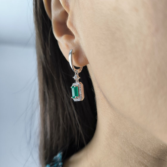 Серебряные серьги с агатом 3.036ct, фианитами