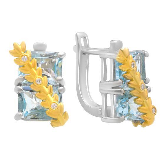 Серебряные серьги с топазом, фианитами