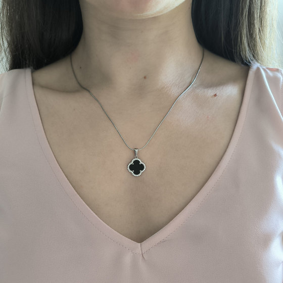 Серебряная подвеска с ониксом, фианитами