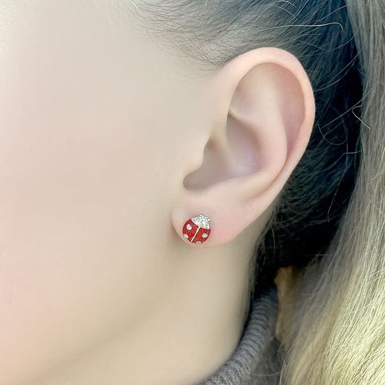 Серебряные серьги с емаллю, фианитами