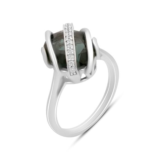 Серебряное кольцо с топазом Лондон Блю 3.938ct, фианитами