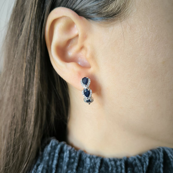 Серебряные серьги с сапфиром 3.264ct, фианитами