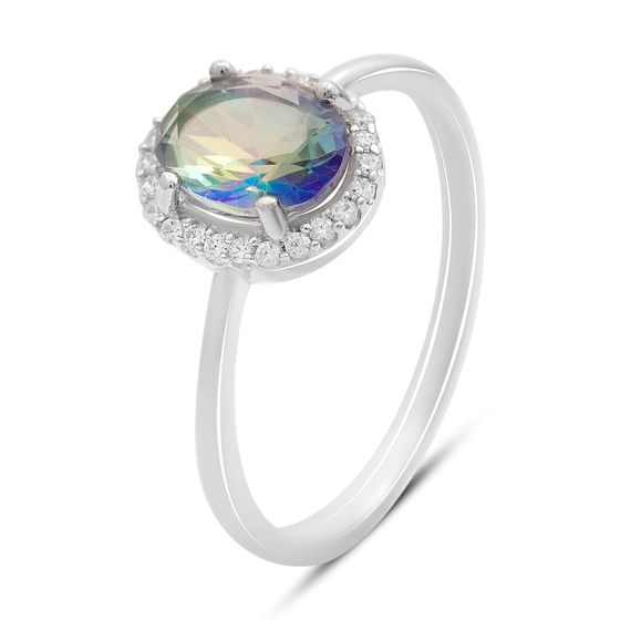 Серебряное кольцо с мистик топазом 1.116ct, фианитами
