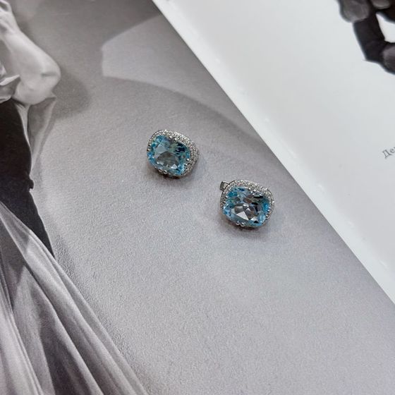Серебряные серьги с топазом 12.432ct, фианитами