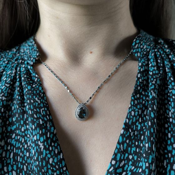 Серебряная подвеска с топазом Лондон Блю 2.203ct, фианитами