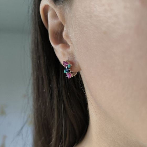 Серебряные серьги с сапфиром 2.042ct, рубином, изумрудом