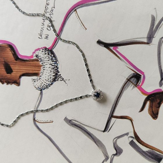 Серебряная подвеска с сапфиром 0.48ct, фианитами