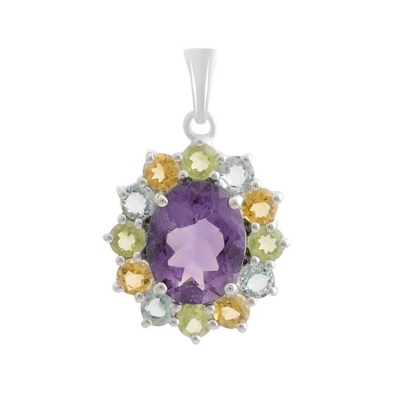 Серебряная подвеска с аметистом 3.775ct, цитрином, хризолітом, топазом