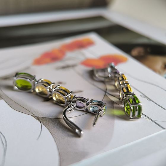Серебряные серьги с аметистом, хризолітом, топазом, цитрином