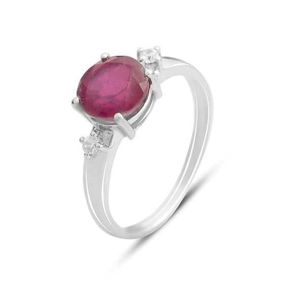 Серебряное кольцо с рубином 2.882ct, фианитами