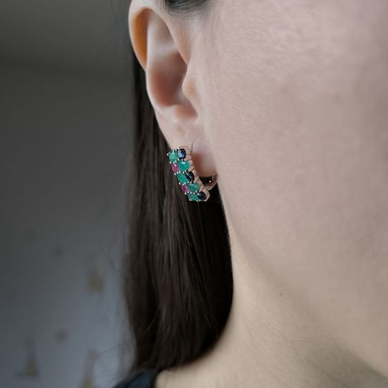 Серебряные серьги с сапфиром 4.05ct, изумрудом, рубином