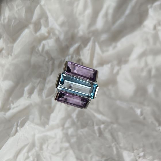 Серебряное кольцо с аметистом, топазом