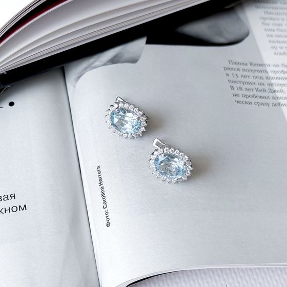 Серебряные серьги с топазом 6.53ct, фианитами