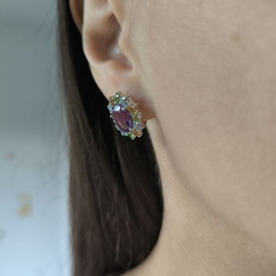 Серебряные серьги с аметистом 7.325ct, цитрином, хризолітом, топазом